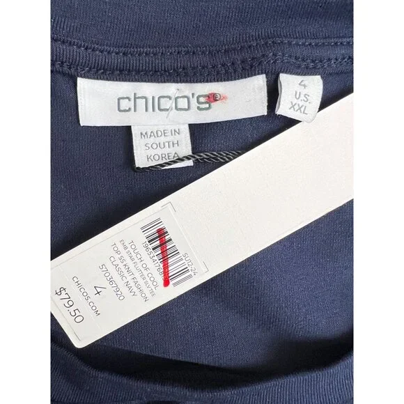 Chico's Touch of Cool Embroidered Stars Flutter Sleeve Tee Size 4 XXL Blue - Picture 6 of 7